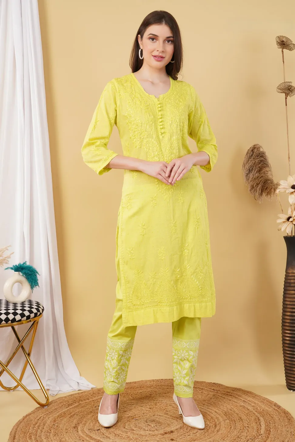 Dobby cotton Embroidery Chikankari Full Set