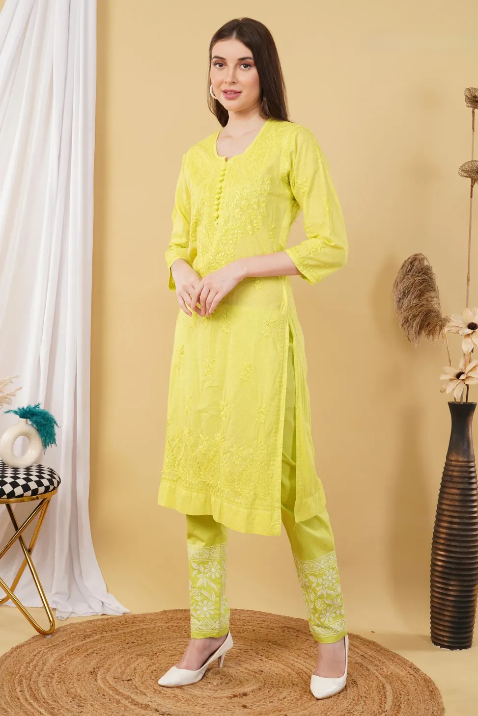 Dobby cotton Embroidery Chikankari Full Set