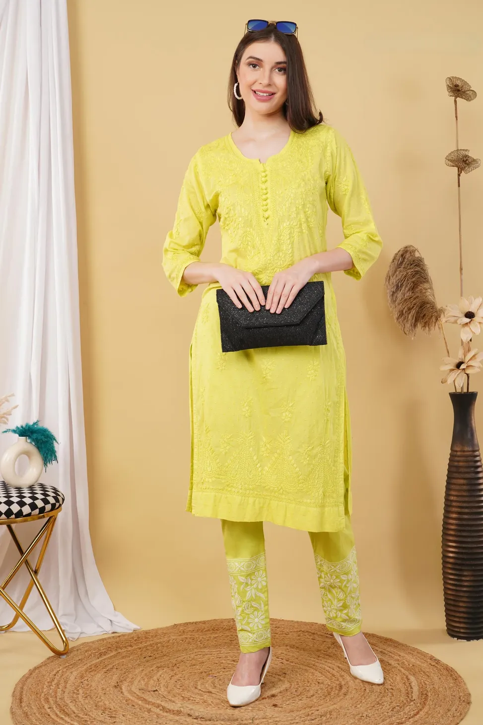 Dobby cotton Embroidery Chikankari Full Set